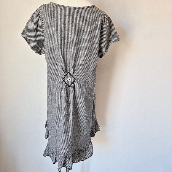 Goddess Gear Linen Cotton Houndstooth Lagenlook Ruffle Dress Short Sleeve - Picture 5 of 11